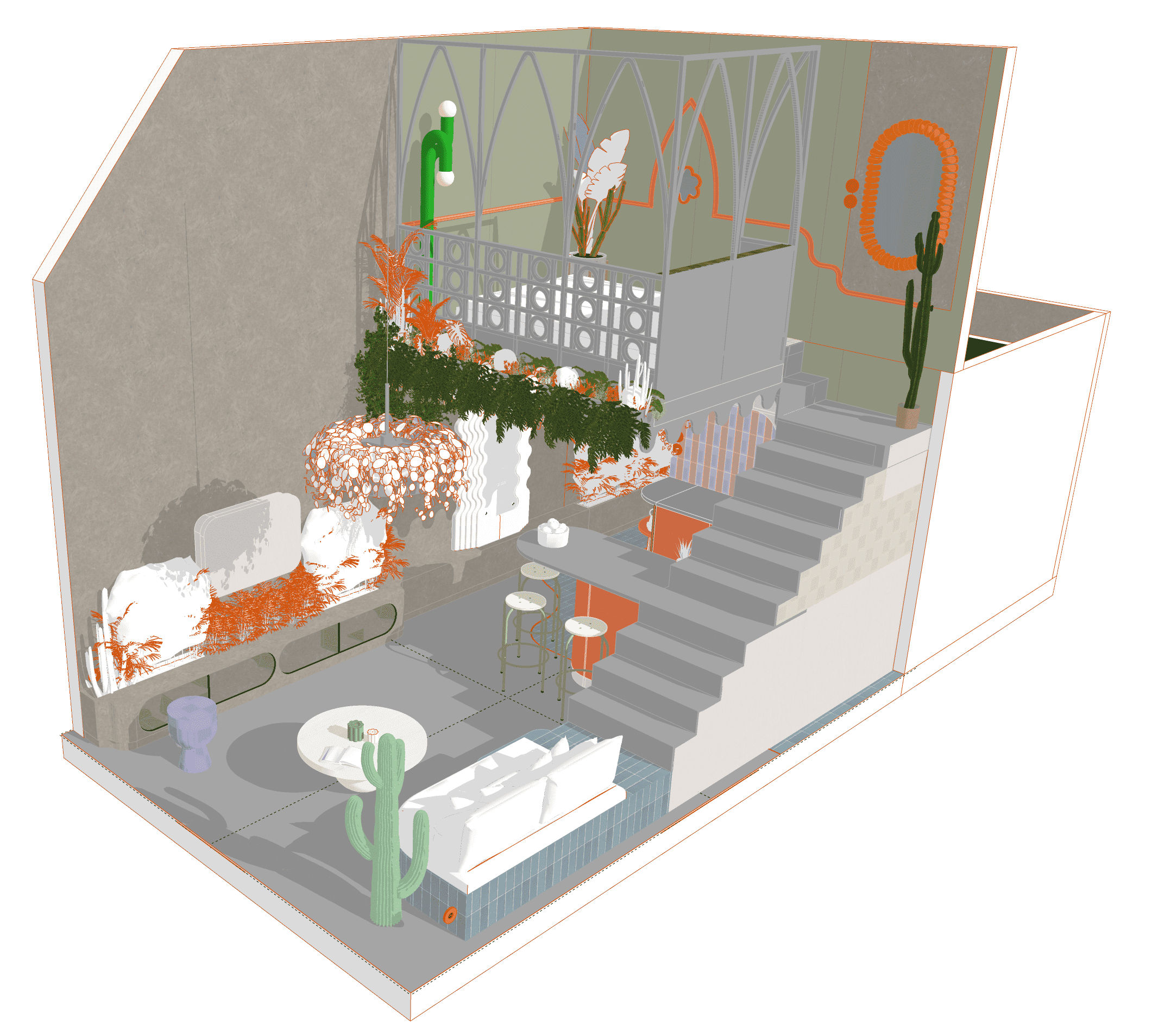 Studio Calo - Designer global et Architecte d'intérieur à Lyon et périphérie lyonnaise- Calogero Vizzini J’imagine des univers suspendus entre rêve et réalité, où chaque lieu devient un voyage sensoriel inoubliable. Oasis Suspendu